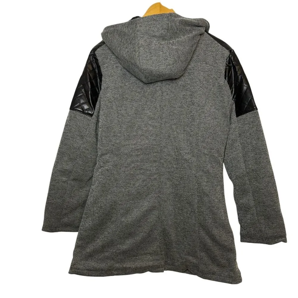 Xian‎ Xian Lined Jacket Coat Black Grey Leather Outercoat Women Size XL NWOT